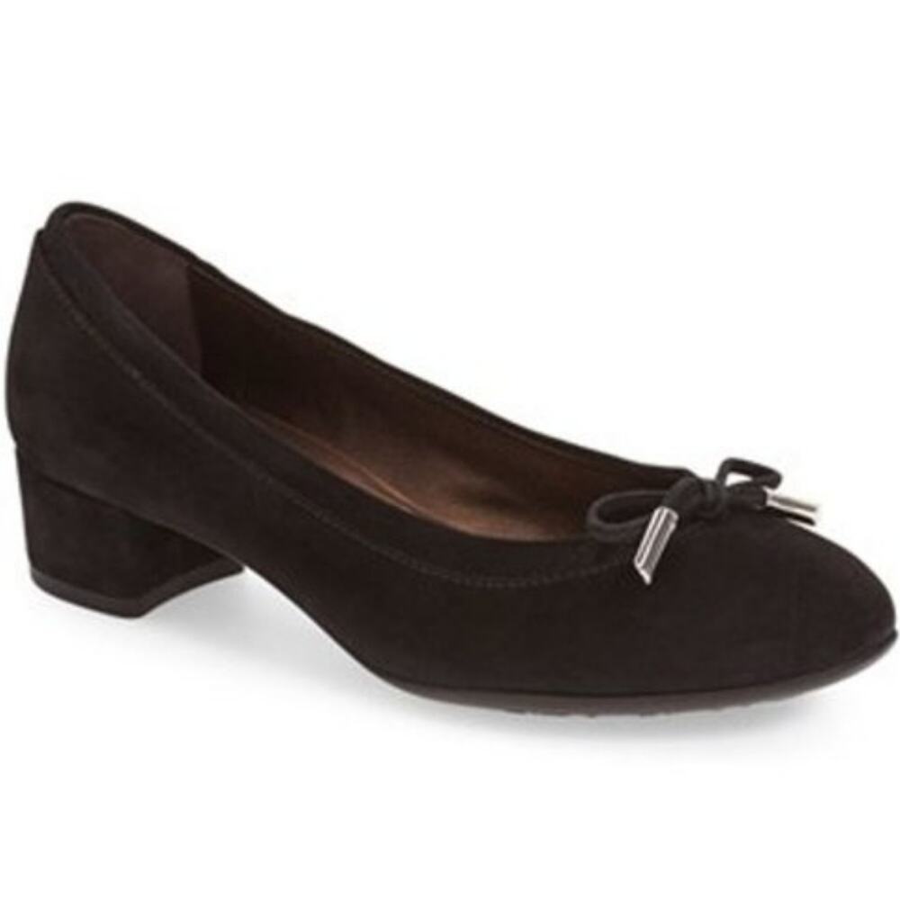 AGL Attilio Giusti Leombruni Kristin Suede Pumps Block Heel Bow Black 8.5